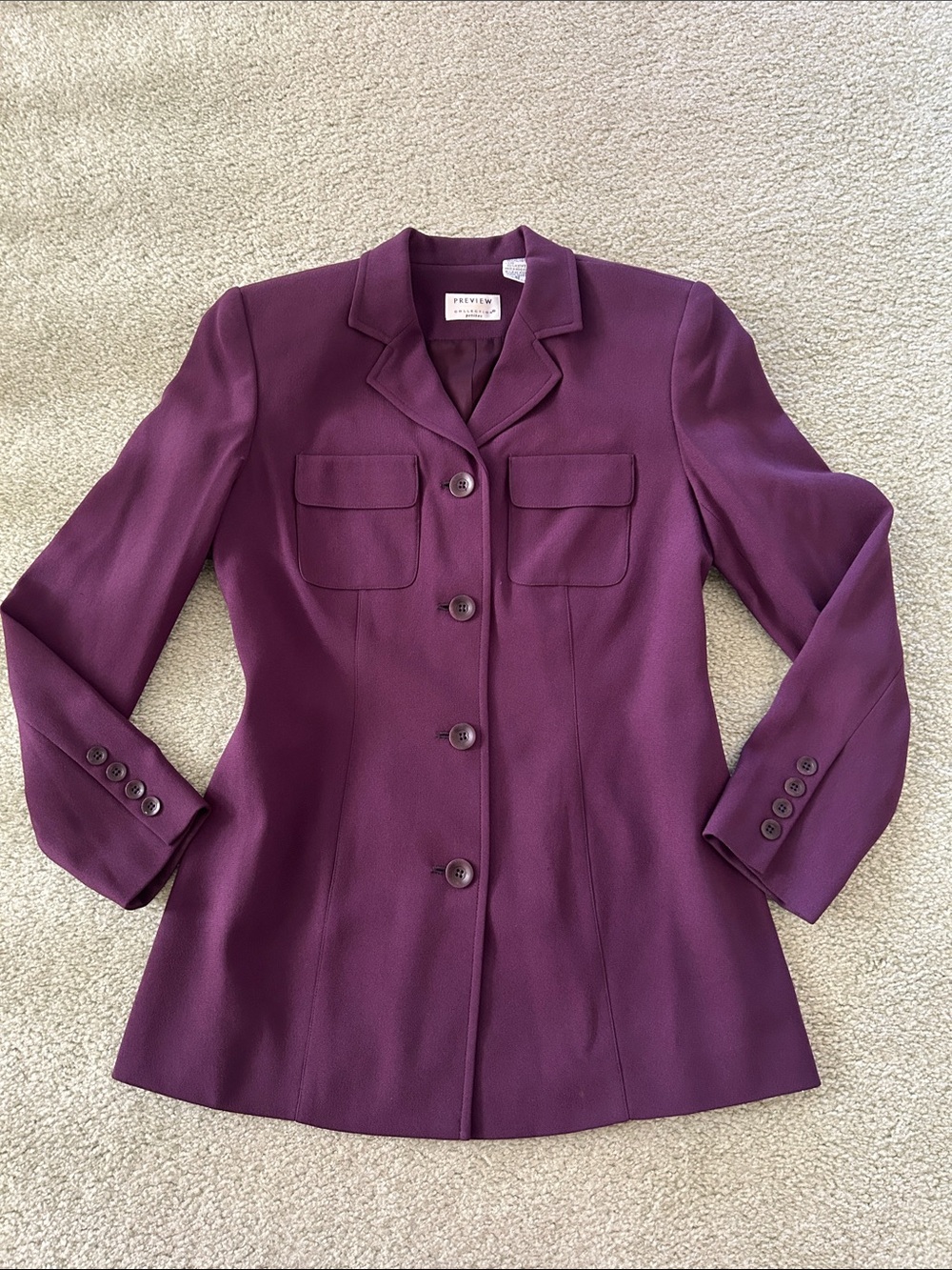Vintage Preview Collection Burgundy Jacket Blazer size 2P buttons